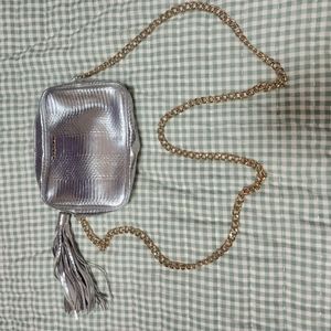 Victoria's Secret silver purse with gold ✨️chain  strap and silver tassels NWOT